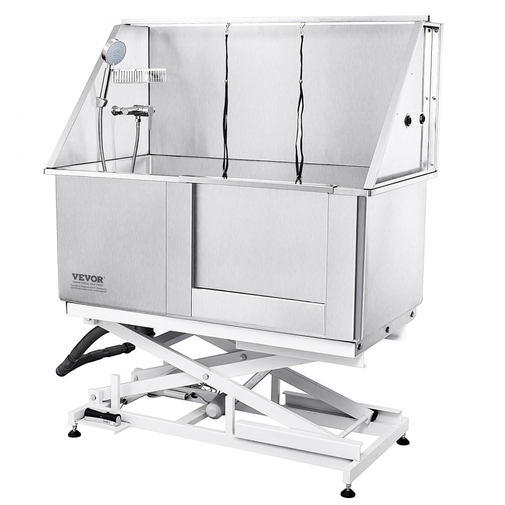 VEVOR 1.27M Pet Dog Bathing Station Electric Height Adjust, Professional Stainless Steel Dog Grooming Tub w/ Soap Box, Faucet,Rich Accessory,Bathtub for Multiple Pets, Washing Sink for Home(Right)