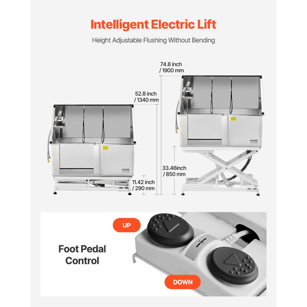 VEVOR Elektrische hondenwasplaats met heffunctie, 127 cm verzorgingsbak voor huisdieren met PE-waterfilterplaat, kraan en douchekop, hondenbad, wastafel voor meerdere huisdieren (linkerdeur)
