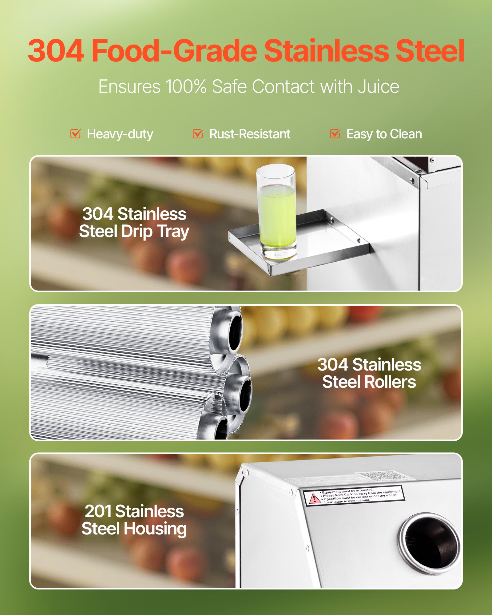 VEVOR Commercial Sugar Cane Juicer, 800W Electric Sugarcane Juicer Machine with 661LBS/H High Output, 3 Stainless Steel Rollers, Sugar Cane Press Juice Extractor Squeezer on Wheels for Home/Commercial