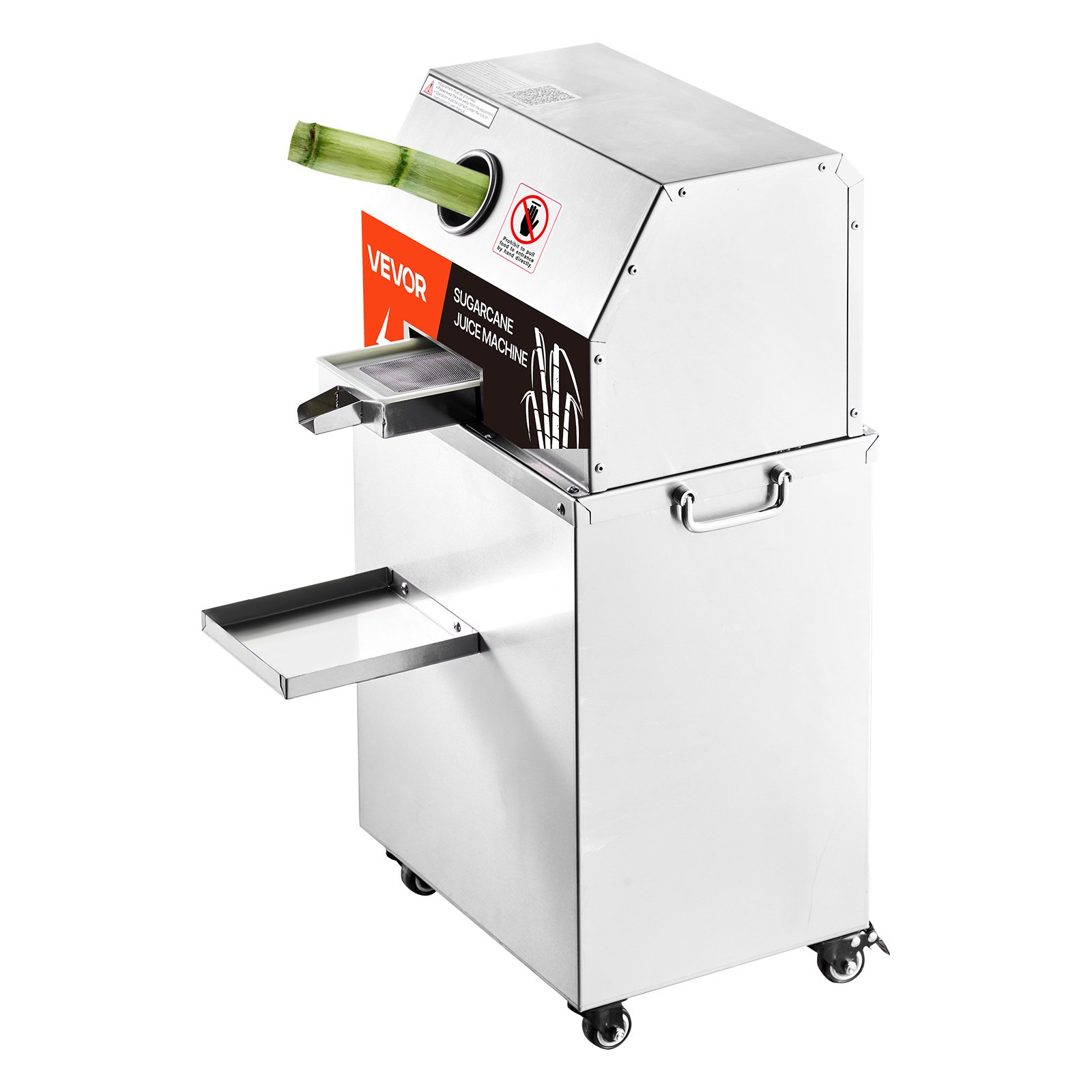 VEVOR Commercial Sugar Cane Juicer, 800W Electric Sugarcane Juicer Machine with 661LBS/H High Output, 3 Stainless Steel Rollers, Sugar Cane Press Juice Extractor Squeezer on Wheels for Home/Commercial