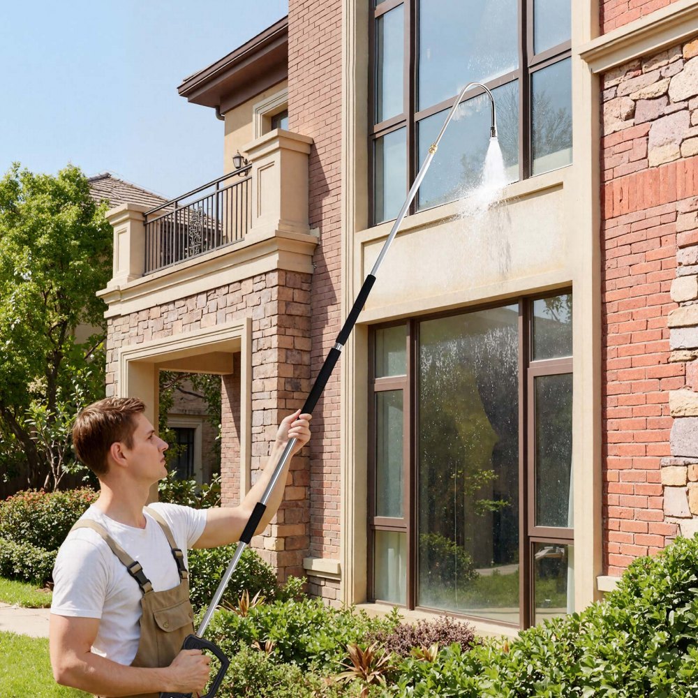 VEVOR 9 FT Pressure Washer Telescoping Wand, 3-Section with Power Washer Extension Wands, 7 Nozzles, Hose Adapter, Support Belt, Storage Bag, 4000 PSI Telescopic Gutter Cleaner for High Cleaning