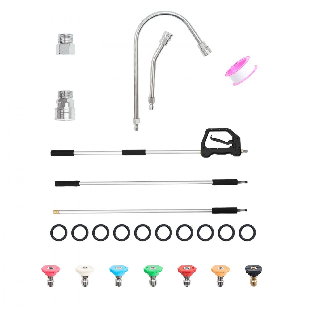 VEVOR 9 FT Pressure Washer Telescoping Wand, 3-Section with Power Washer Extension Wands, 7 Nozzles, Hose Adapter, Support Belt, Storage Bag, 4000 PSI Telescopic Gutter Cleaner for High Cleaning