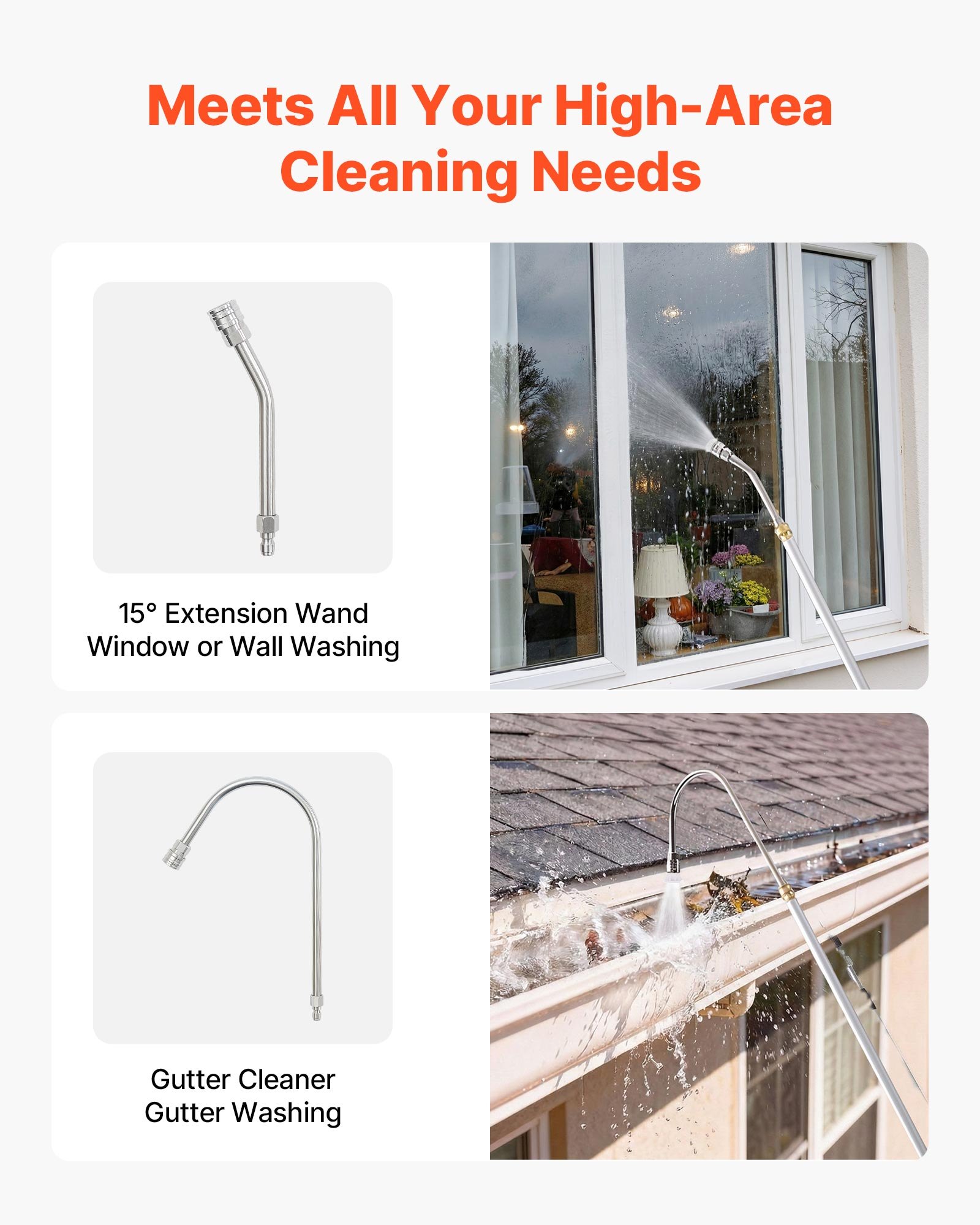 VEVOR 9 FT Pressure Washer Telescoping Wand, 3-Section with Power Washer Extension Wands, 7 Nozzles, Hose Adapter, Support Belt, Storage Bag, 4000 PSI Telescopic Gutter Cleaner for High Cleaning