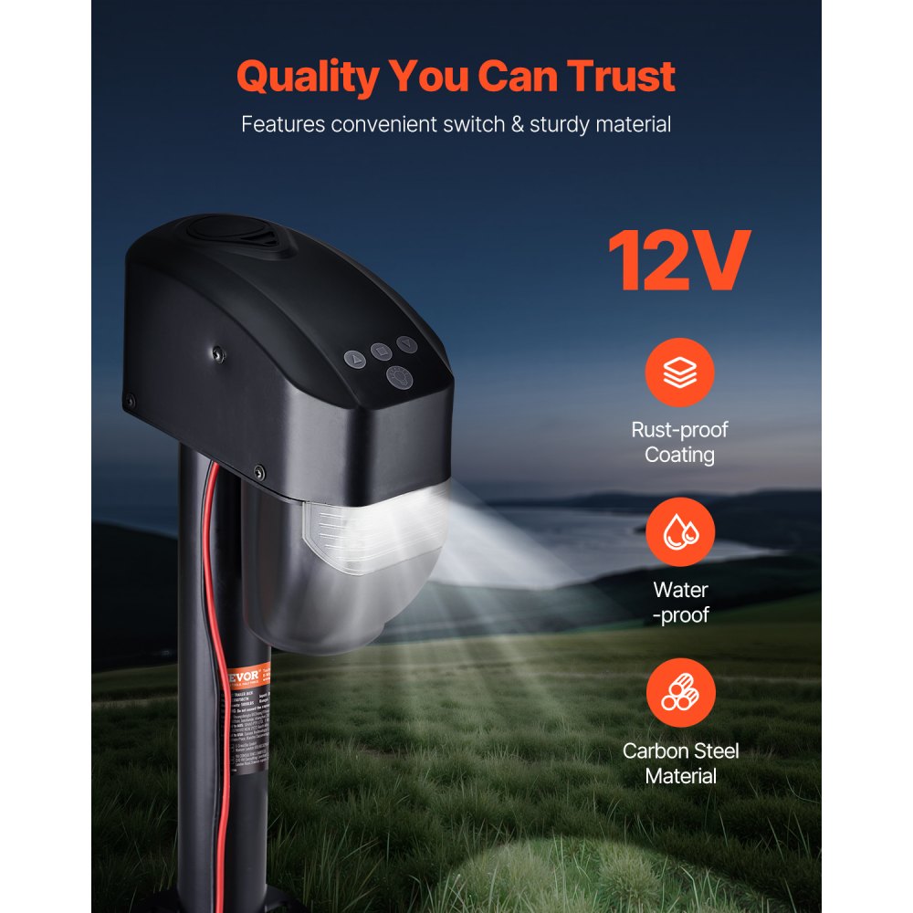 VEVOR elektrische aanhangwagenkrik, 2267 kg, elektrische aanhangwagenkrik voor campers met 2-weg connector, afstandsbediening, slinger en krikafdekking, hefhoogte 255-860 mm, voor aanhangwagens en campers