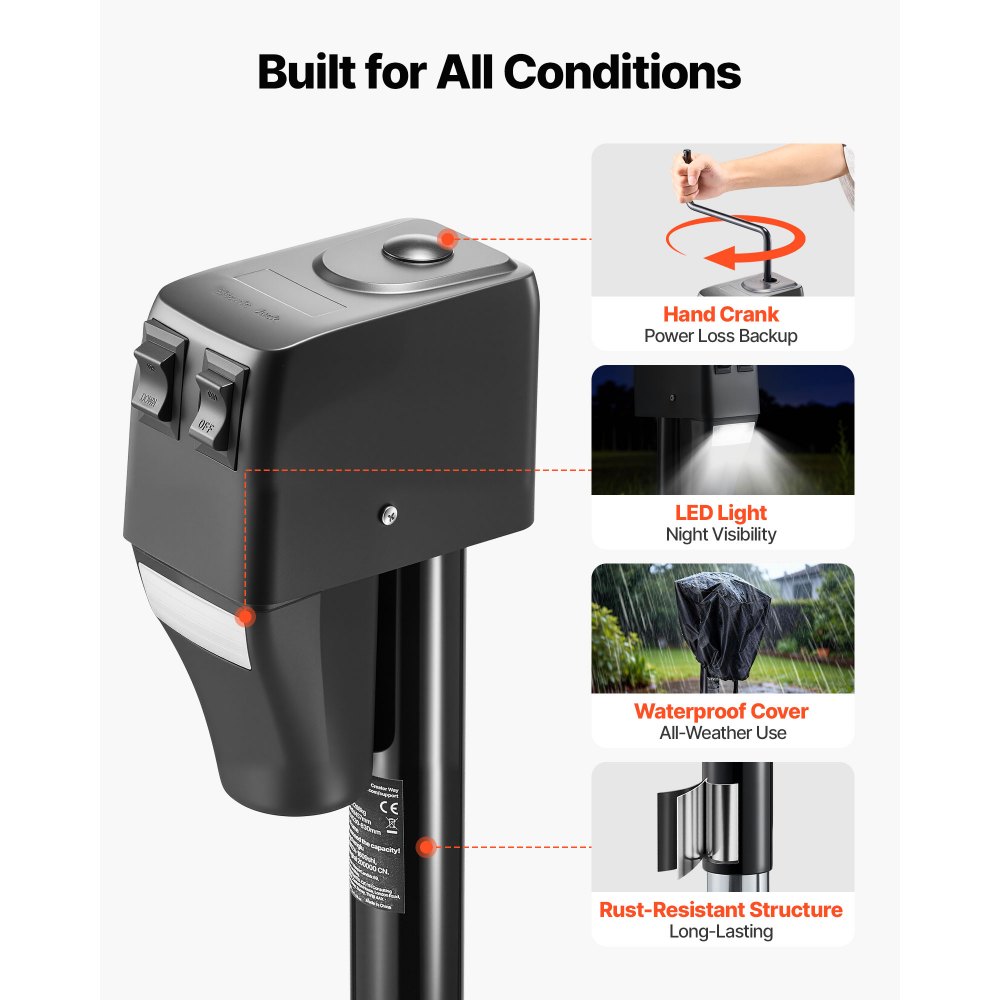 VEVOR Electric Trailer Jack, 2268 kg Capacity, Electric Power Tongue Jack with Waterproof Protective Cover & LED Light for Travel Trailer, Camper, RV, 230-686 mm Lift, 12V DC with Wiring, Black