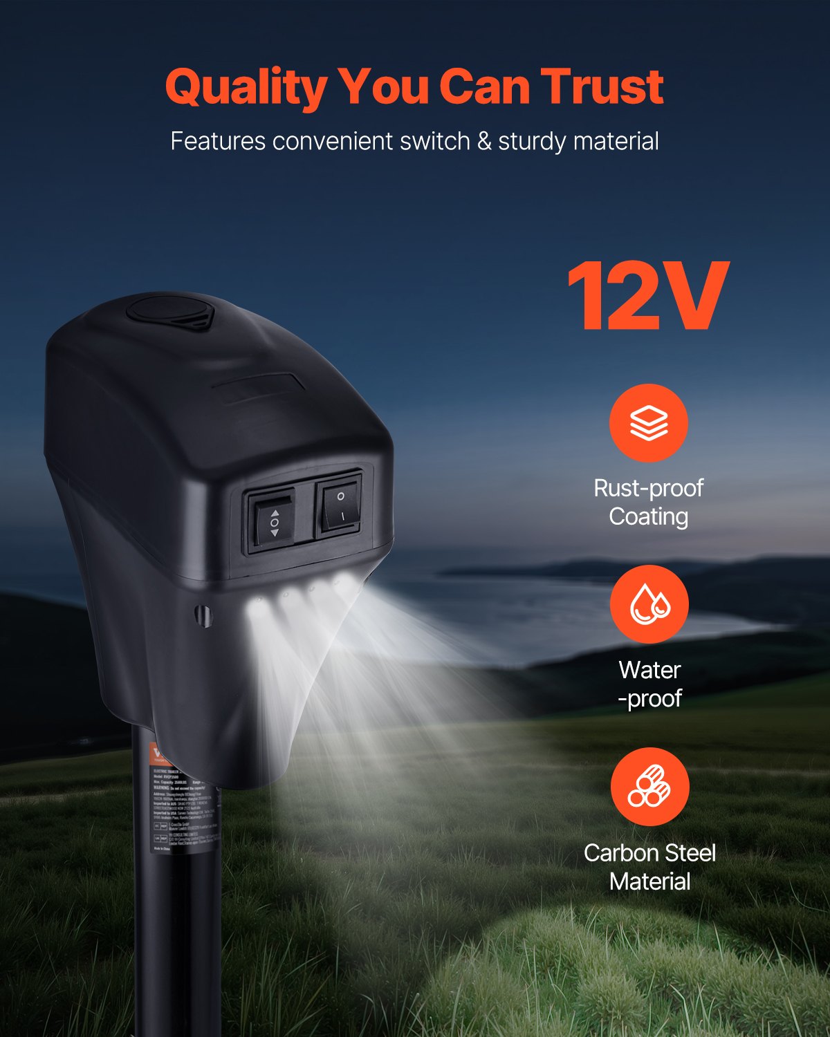 VEVOR elektrische aanhangwagenkrik, 2267 kg, camperaanhangwagensteun met 2-weg connector, handmatige kruk en krikafdekking, 255-860 mm hefhoogte, voor campers, aanhangwagens en campers, zwart