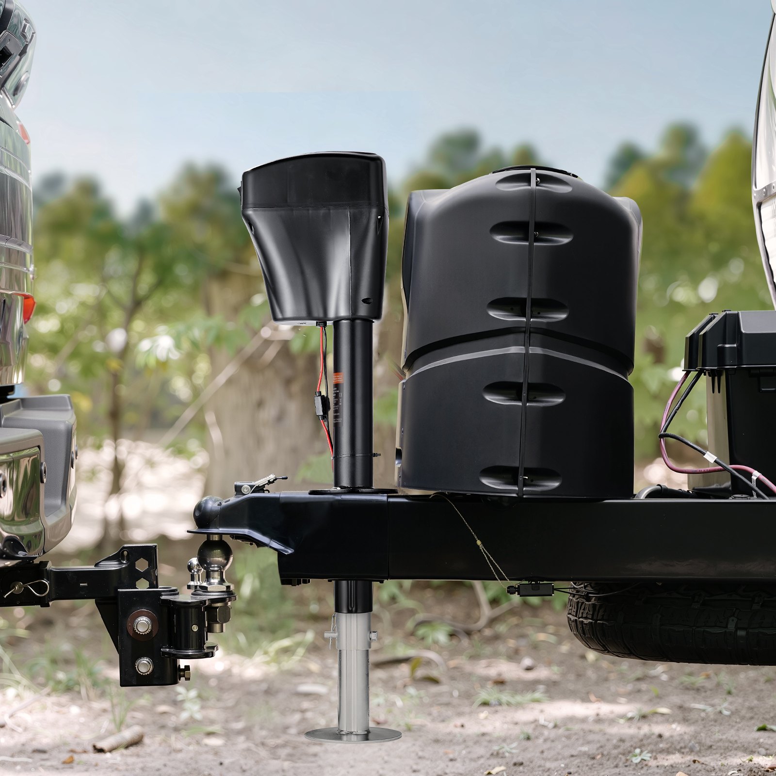 VEVOR elektrische aanhangwagenkrik, 2267 kg, camperaanhangwagensteun met 2-weg connector, handmatige kruk en krikafdekking, 255-860 mm hefhoogte, voor campers, aanhangwagens en campers, zwart