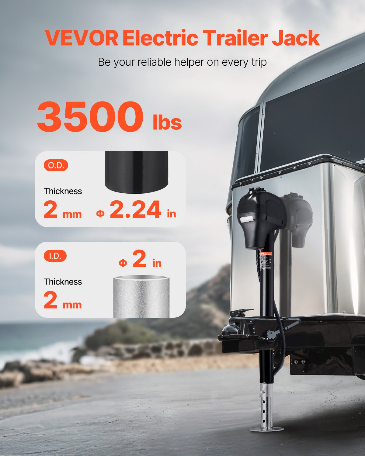 VEVOR elektrische aanhangwagenkrik, 1588 kg, robuuste aanhangwagensteun met 7-pins connector, handmatige kruk en krikafdekking, hefhoogte 240-815 mm, voor aanhangwagens, campers en caravans, zwart