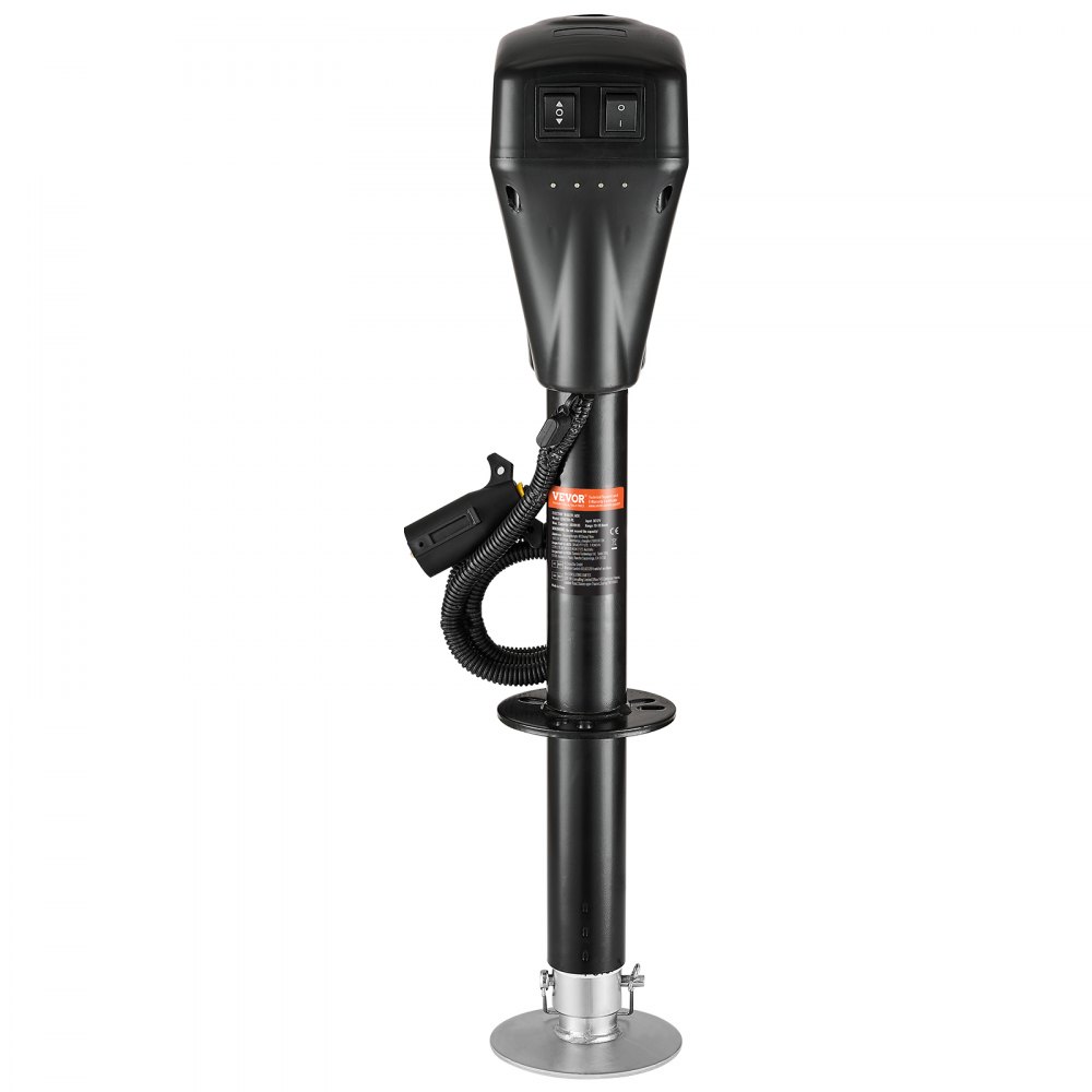 VEVOR elektrische aanhangwagenkrik, 2267 kg, camperaanhangwagensteun met 7-polige stekker, handmatige kruk en krikafdekking, hefhoogte 255-860 mm, voor aanhangwagens, campers en caravans, zwart