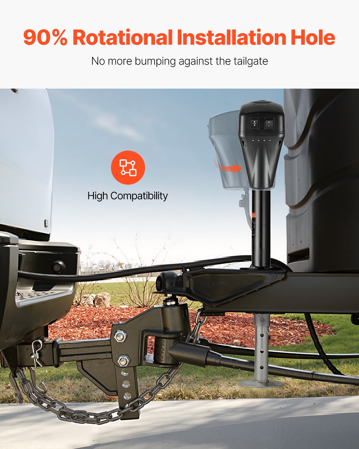 VEVOR elektrische aanhangwagenkrik, 2267 kg, camperaanhangwagensteun met 7-polige stekker, handmatige kruk en krikafdekking, hefhoogte 255-860 mm, voor aanhangwagens, campers en caravans, zwart