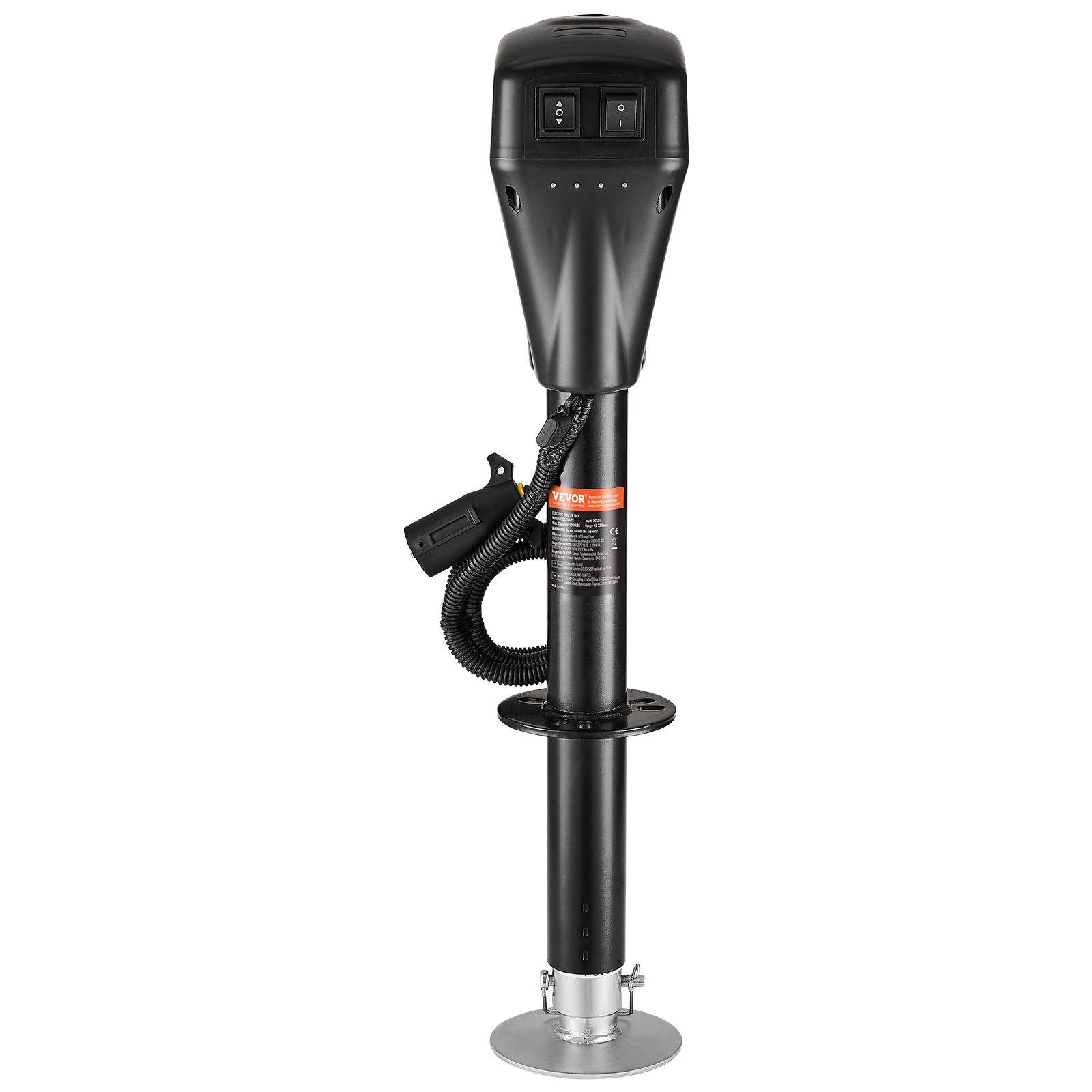 VEVOR elektrische aanhangwagenkrik, 2267 kg, camperaanhangwagensteun met 7-polige stekker, handmatige kruk en krikafdekking, hefhoogte 255-860 mm, voor aanhangwagens, campers en caravans, zwart