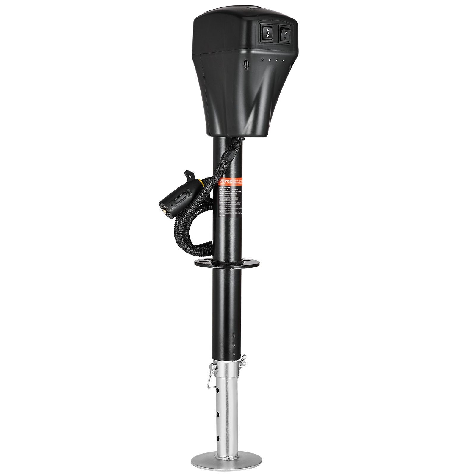 VEVOR elektrische aanhangwagenkrik, 2267 kg, camperaanhangwagensteun met 7-polige stekker, handmatige kruk en krikafdekking, hefhoogte 255-860 mm, voor aanhangwagens, campers en caravans, zwart