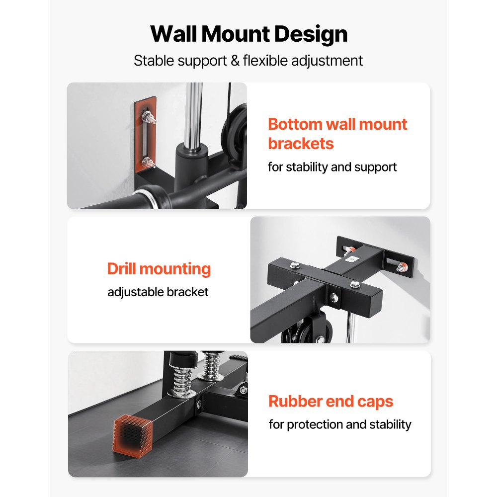 VEVOR Lat Pulldown Station, 3-in-1 wandgemonteerde lat pulldown toren, krachtstation tot ca. 227 kg met lat pulldown stang en kabelkatrol, krachttraining voor rug, armen, schouders en buikspieren, lat pulldown machine voor thuisfitnesscentra