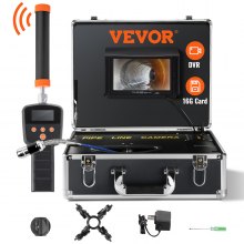 VEVOR 7" pipe camera 40m industrial inspection camera 1000TVL endoscope sewer camera 16GB SD card 512Hz locating device 480P color monitor DVR 4500mAh lithium battery 6 hours continuous operation including transport case