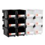 VEVOR stapeldozen, 377 x 215 x 180 mm (12-pack), transparante opbergdozen, stapelbare opbergdoos voor het organiseren en opbergen van kleine onderdelen, kantoorbenodigdheden en andere accessoires, zwart en transparant