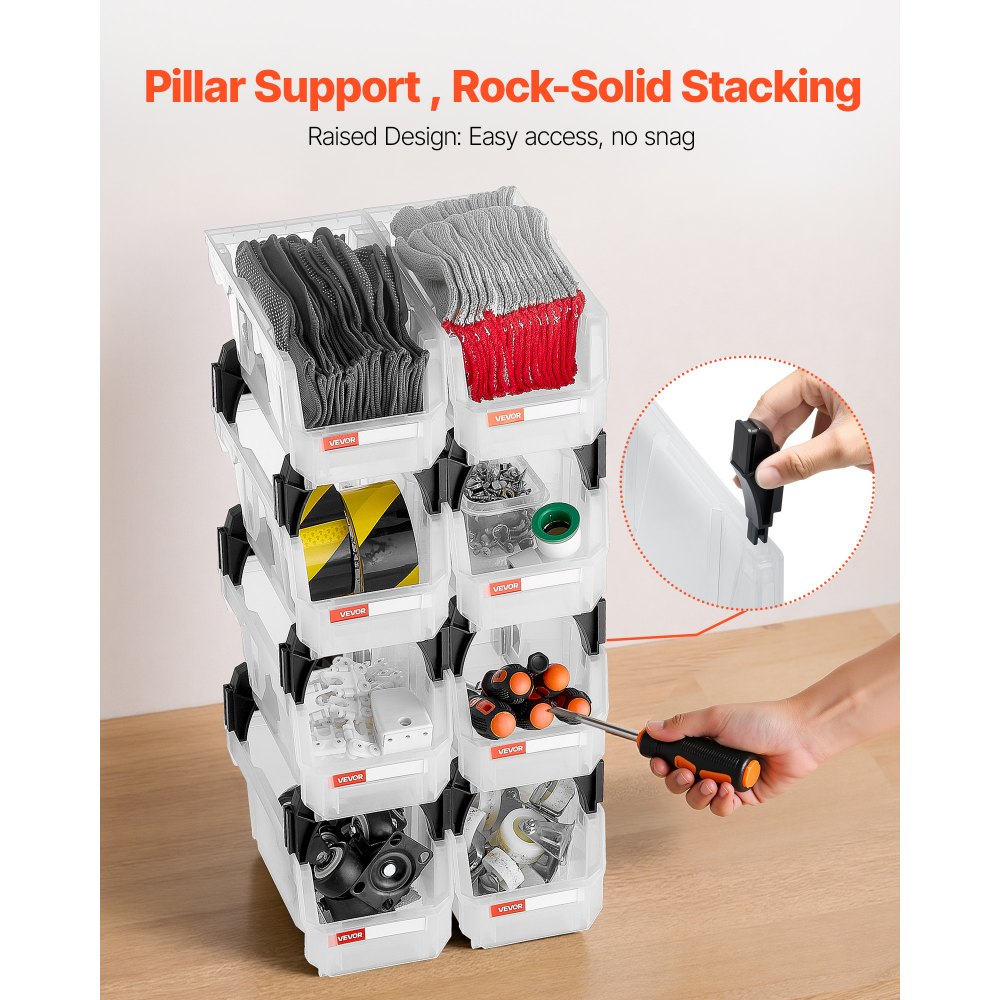 VEVOR stapelboxen, 276 x 140 x 130 mm (8-pack), opbergdozen voor organiseren en opbergen, opbergdozen met open voorkant, opbergdoos met open voorkant, voor kast, garage, kleine onderdelen, kantoorbenodigdheden, andere accessoires, transparant