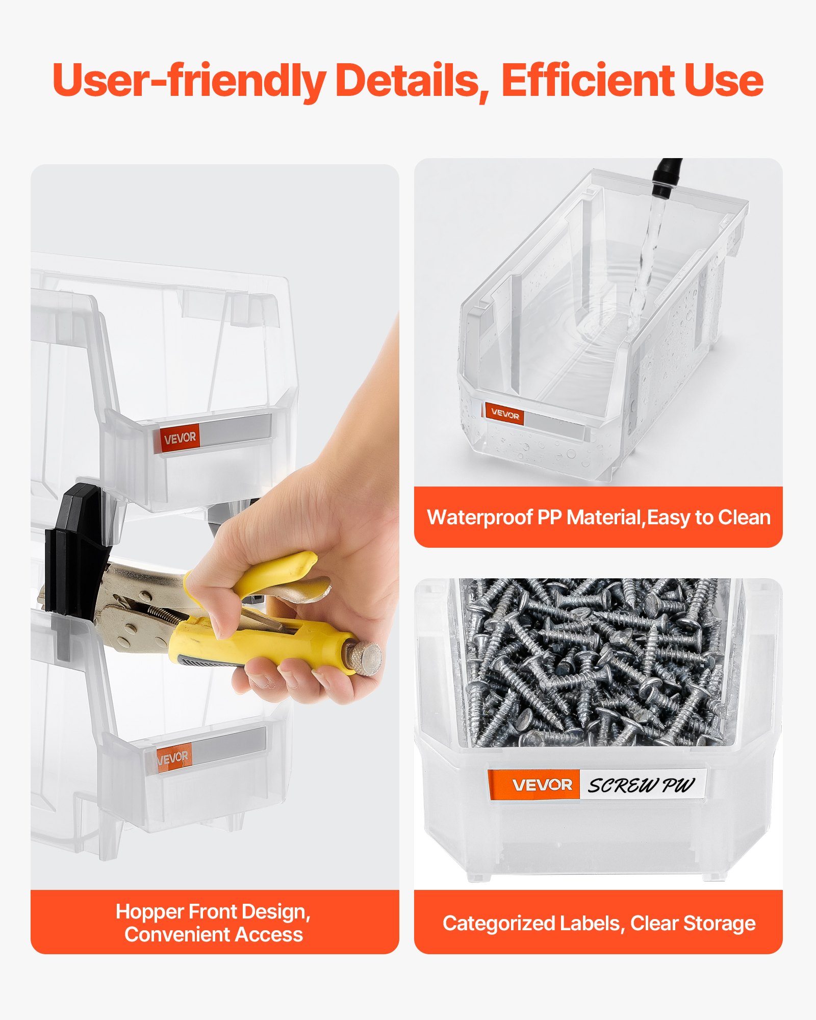 VEVOR stapelboxen, 276 x 140 x 130 mm (8-pack), opbergdozen voor organiseren en opbergen, opbergdozen met open voorkant, opbergdoos met open voorkant, voor kast, garage, kleine onderdelen, kantoorbenodigdheden, andere accessoires, transparant