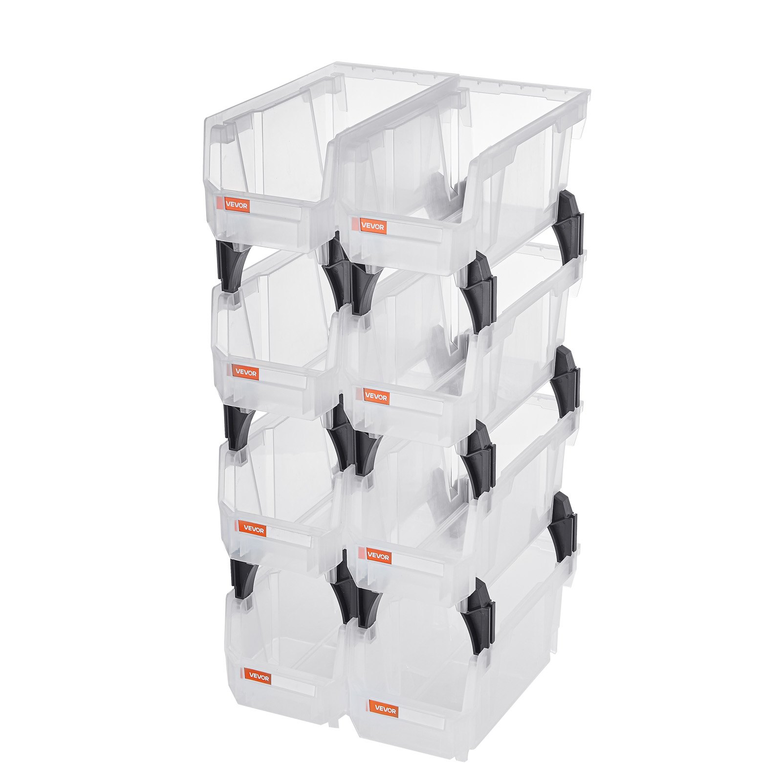 VEVOR stapelboxen, 276 x 140 x 130 mm (8-pack), opbergdozen voor organiseren en opbergen, opbergdozen met open voorkant, opbergdoos met open voorkant, voor kast, garage, kleine onderdelen, kantoorbenodigdheden, andere accessoires, transparant