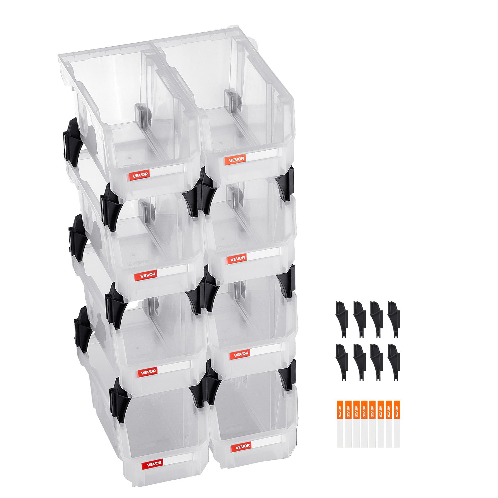VEVOR stapelboxen, 276 x 140 x 130 mm (8-pack), opbergdozen voor organiseren en opbergen, opbergdozen met open voorkant, opbergdoos met open voorkant, voor kast, garage, kleine onderdelen, kantoorbenodigdheden, andere accessoires, transparant