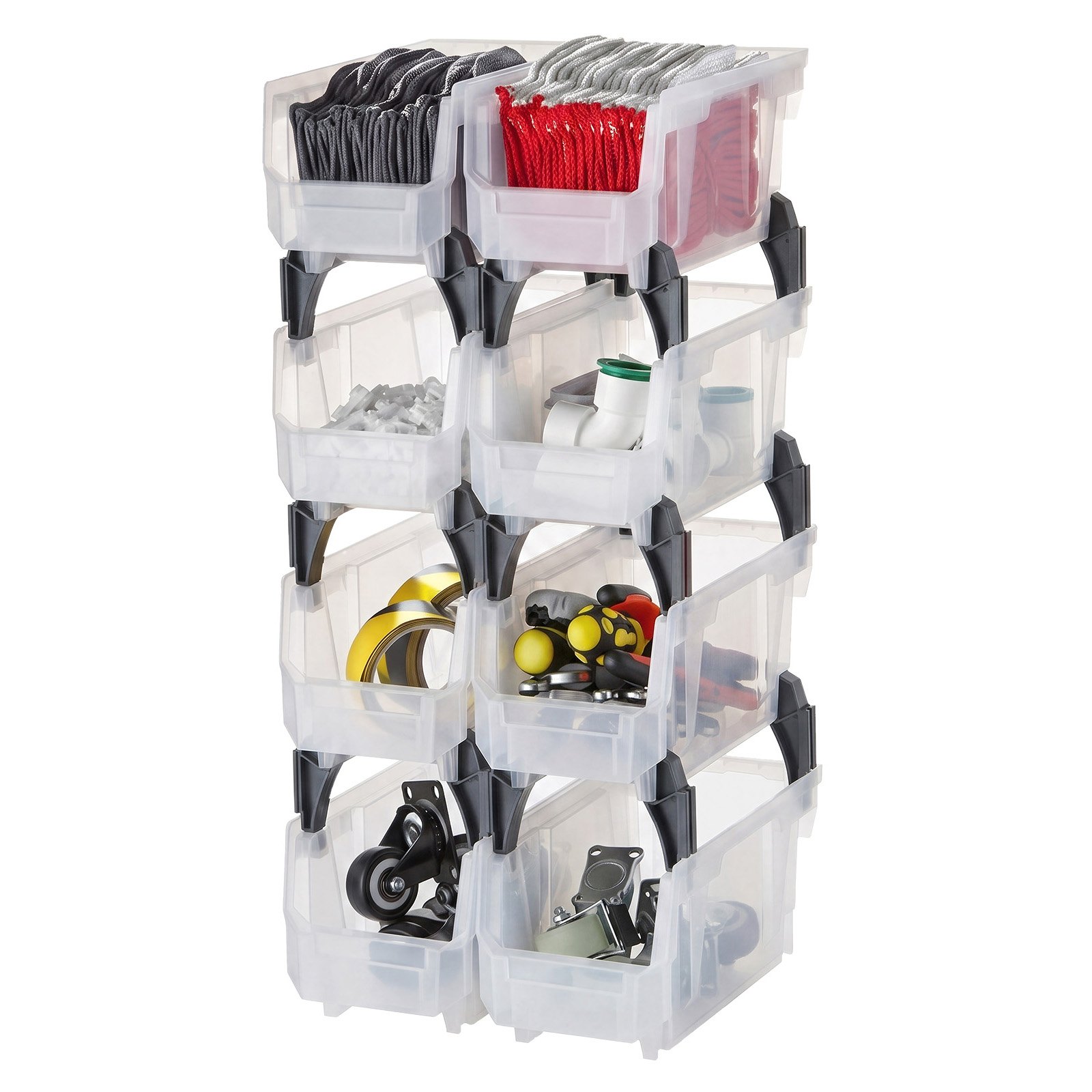 VEVOR stapelboxen, 276 x 140 x 130 mm (8-pack), opbergdozen voor organiseren en opbergen, opbergdozen met open voorkant, opbergdoos met open voorkant, voor kast, garage, kleine onderdelen, kantoorbenodigdheden, andere accessoires, transparant
