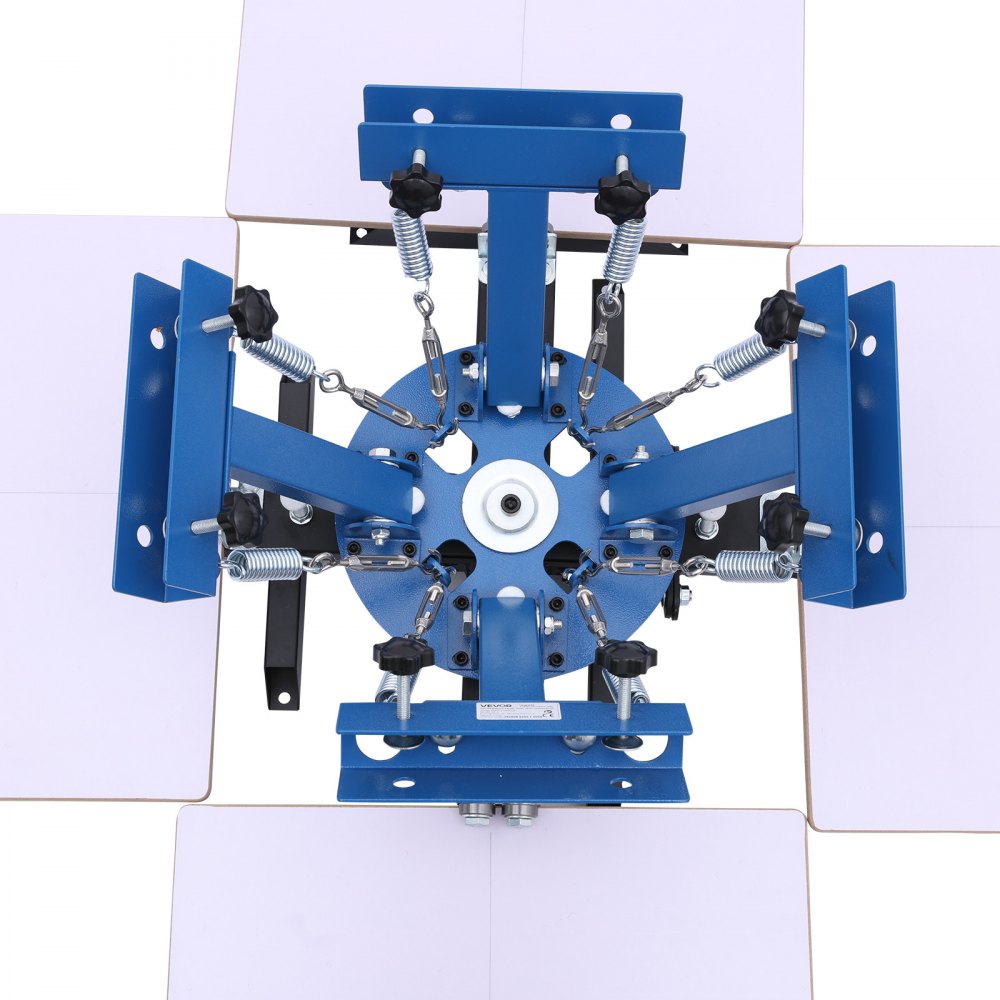 VEVOR 4-kleuren 4-stations zeefdrukmachine, 540x450 mm, 360° draaibaar, nauwkeurige positionering, gepoedercoat koolstofstaal, voor T-shirt zelfdruk, thuisgebruik en commerciële klanten.