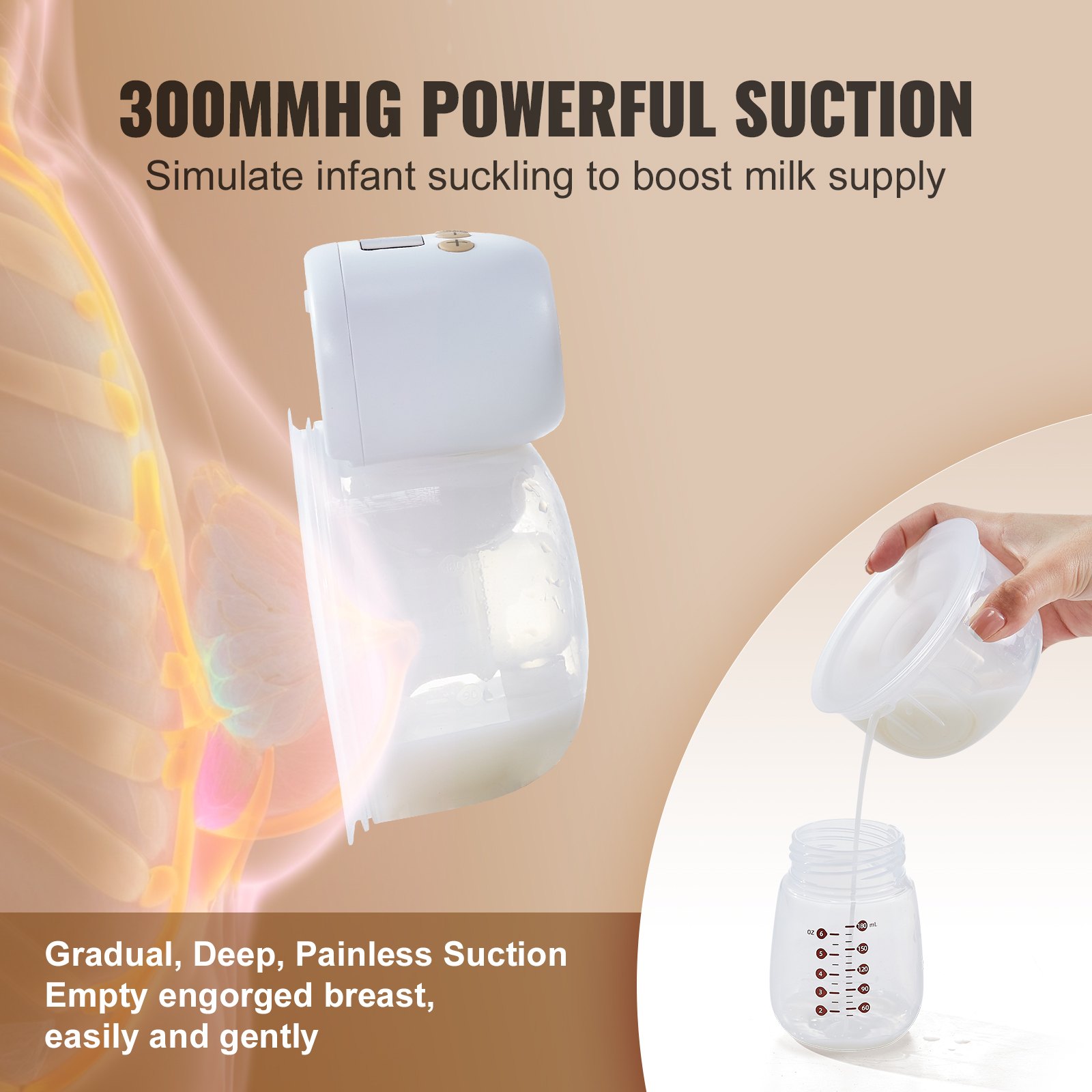 VEVOR Electric Double Breast Pump 5W Breast Pump Breast Pump -280±20mmHg Breastfeeding Pump with 4 Modes and 12 Adjustable Levels ≤50dB Ultra-Quiet Worry-Free Pumping Breast Milk on the Go