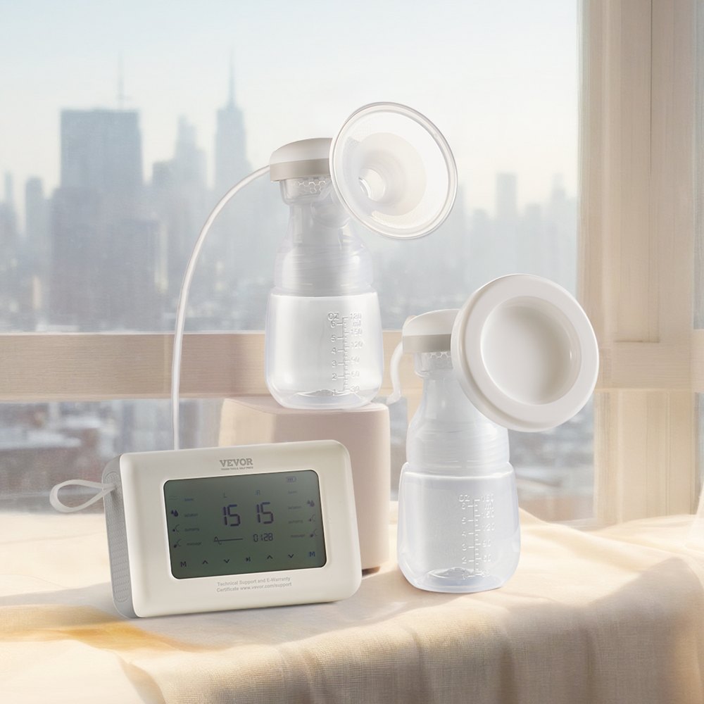 VEVOR Elektrische dubbele borstkolf 9,45W Borstkolf 180ml PP melkfles Borstkolf -300±20mmHg Borstvoedingskolf met 4 standen en 9/15 niveaus ≤50dB Ultra-stil Zorgeloos Moedermelk afkolven onderweg