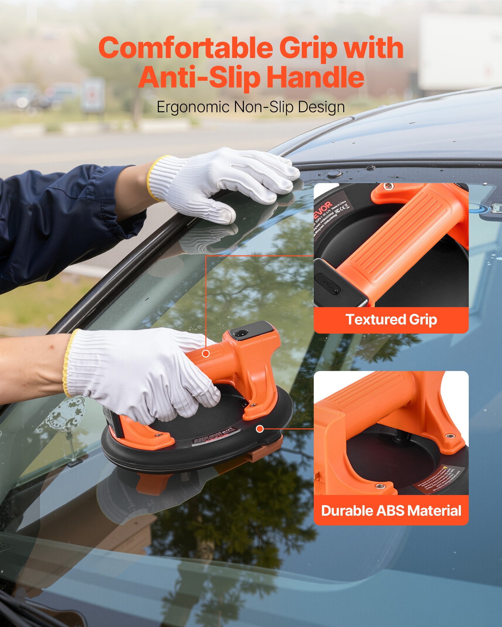 VEVOR Draadloze Glaszuiger, 203 mm Vacuüm Glaszuiger met Digitaal Display voor Zuigkracht en Batterijniveau, Maximaal Hefvermogen 200 kg, Tegelzuignap voor het Optillen van Tegels en Graniet (1 stuk)