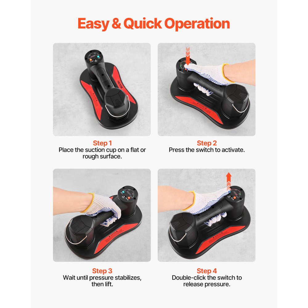 VEVOR Electric Vacuum Suction Cup, 170 kg Max Lifting Capacity, Vacuum Glass Lifter with Digital Display, Heavy Duty Tile Suction Cup Tool for Lifting Tile, Granite, Wood, Paver, Drywall, Windows