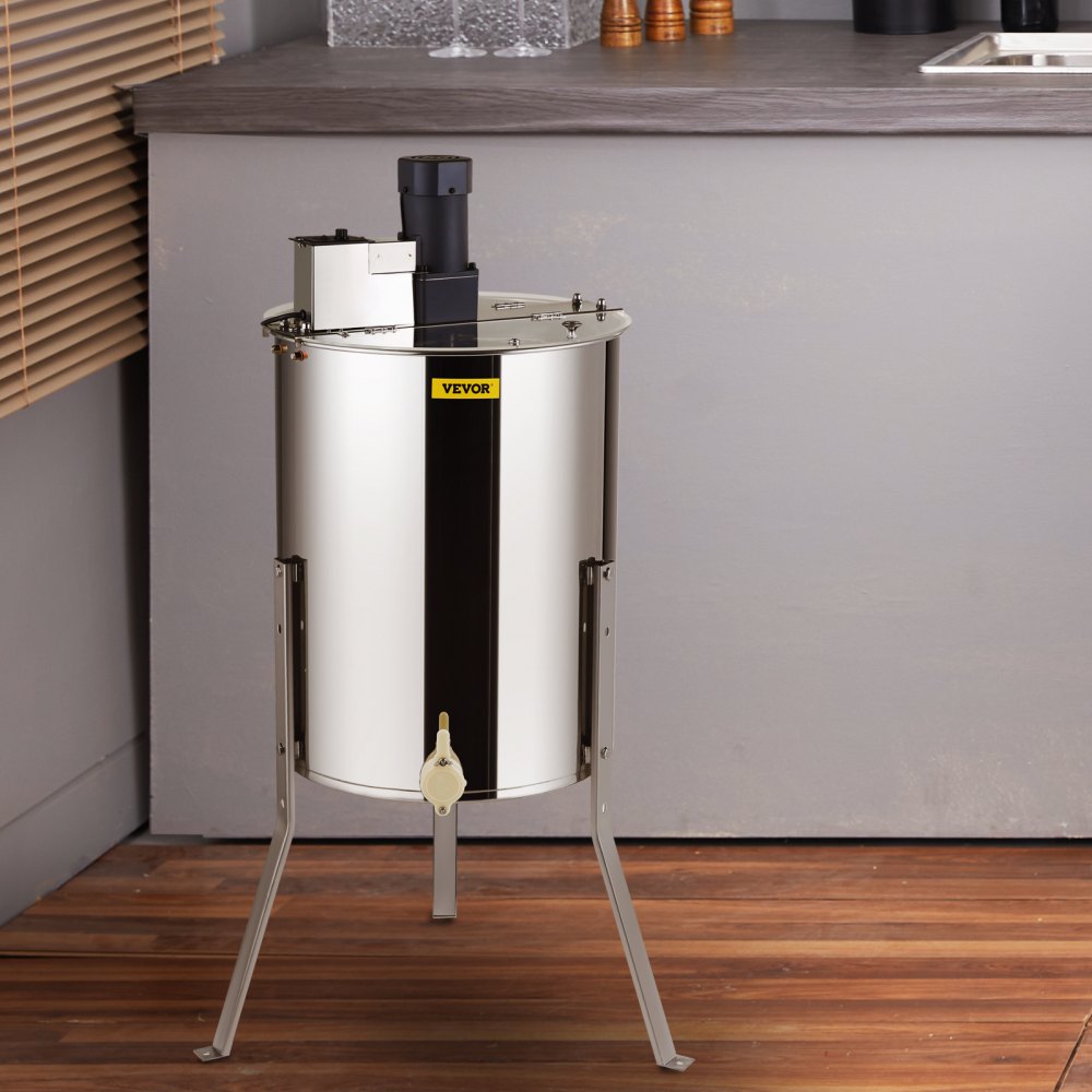 VEVOR Elektrische Honingextractor 140W Tangentiële Extractor Roestvrijstalen Honingextractor met 4/8 Frame, 45mm Honingklep, 1300RPM Elektrische Honingextractor, 48x16/23cm Honingraatformaat, Imkeraccessoires