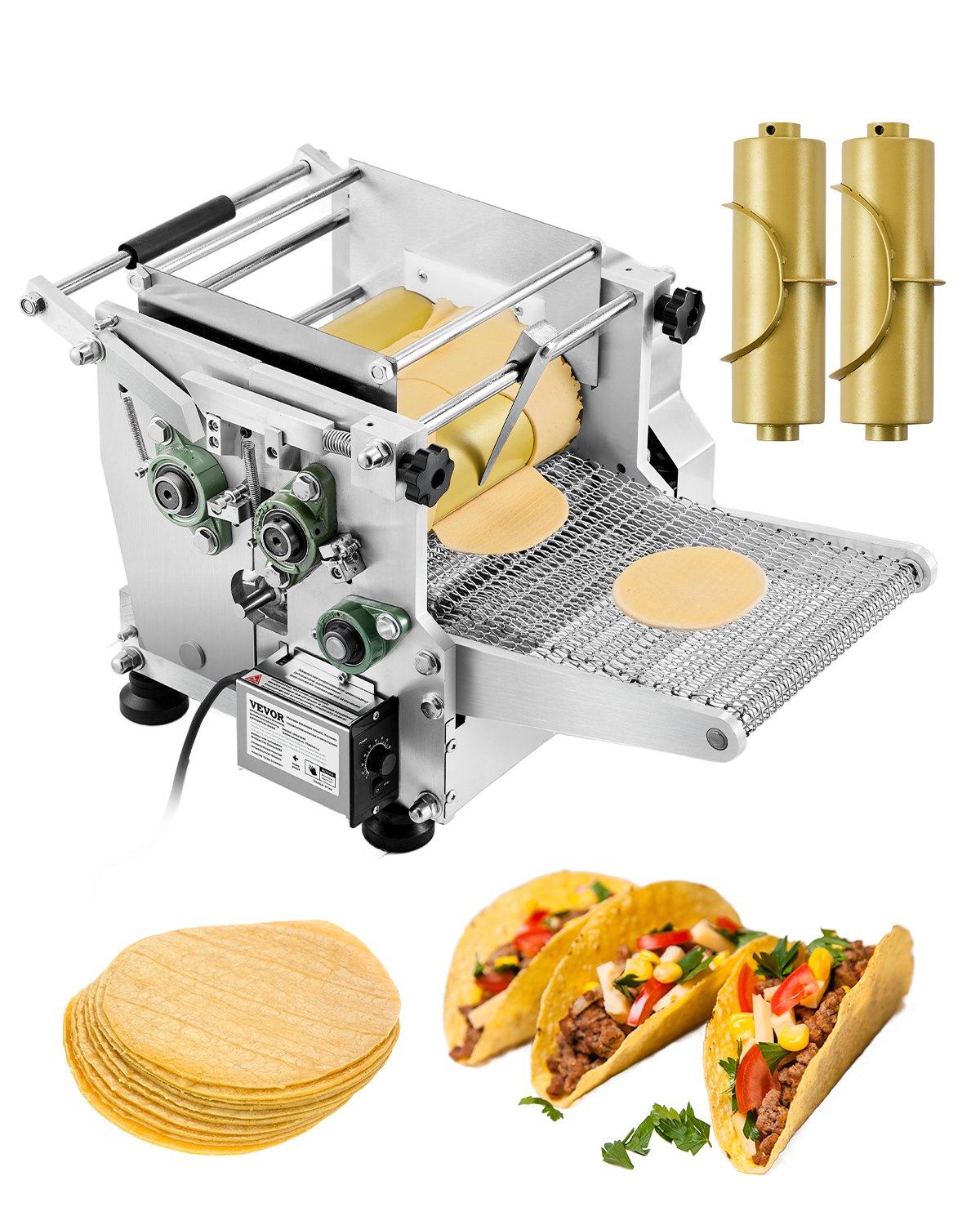 VEVOR Elektrische Tortillamaker, Automatische Maïstortillamachine met antiaanbaklaag en twee vormen (4 + 6 inch), voor het maken van Sopes Roti Pita Tortilla