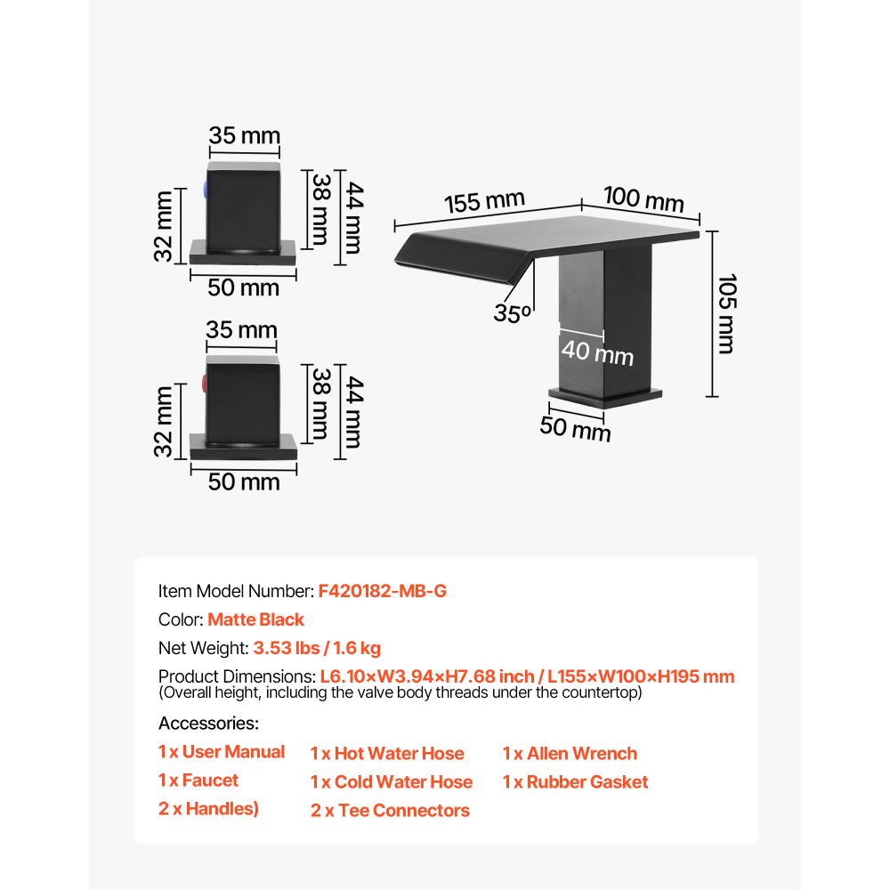 VEVOR Romeinse badkraanset met 3 gaten en 2 handgrepen, roestvrijstalen badkraan met brede uitloop voor montage op het dek voor wassen, baden, huisdieren, volwassenen