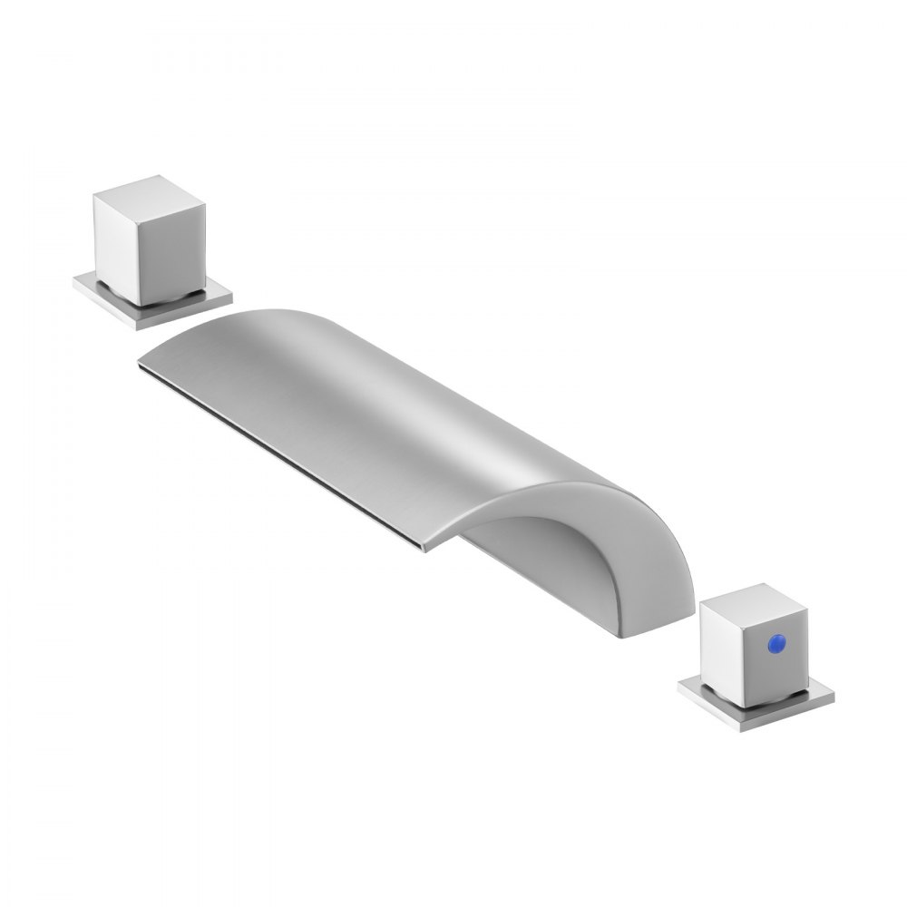 VEVOR Romeinse badkraanset met 3 gaten en 2 handgrepen, roestvrijstalen badkraan met lage uitloop voor montage op het dek voor het wassen van huisdieren, zilver