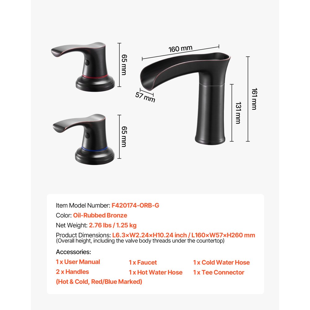 VEVOR Romeinse badkraan met 3 gaten en 2 handgrepen, zinklegering badkraan met korte uitloop voor montage op het dek voor het wassen van huisdieren, oliegewreven brons