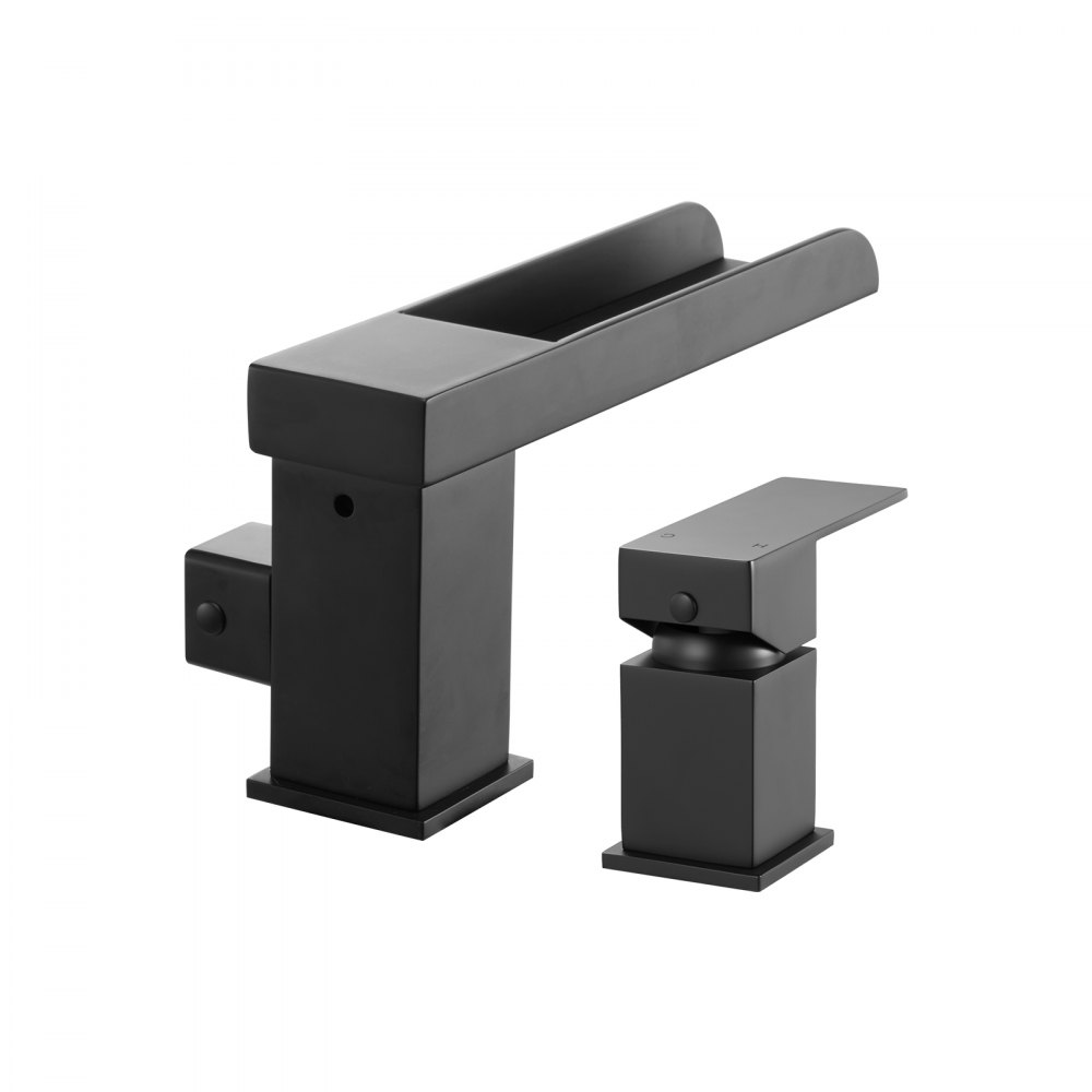 VEVOR Roman Tub Faucet, 3 Hole Waterfall Bathtub Faucet, Widespread Roman Tub Faucets with Shower Head & 1 Handle, Romans Bathtub Faucets for Pet Washing, Adult Bathing, Matte Black, Stainless Steel