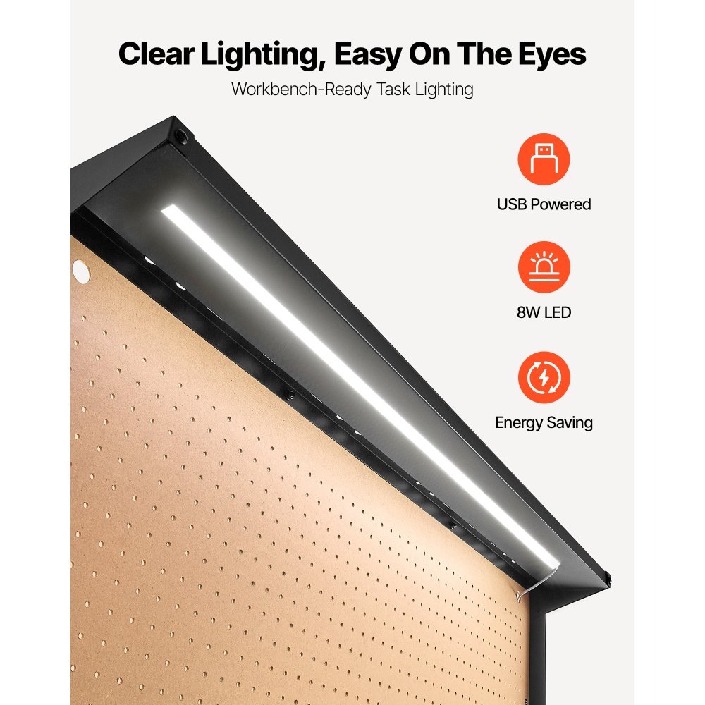 VEVOR Werkbank met geperforeerd paneel, werktafel met een draagvermogen van 110 kg, inclusief 2 planken, 2 lades, ledverlichting en geïntegreerde stekkerdoos met USB-aansluiting, multifunctionele tafel met gereedschapswand voor doe-het-zelfprojecten.