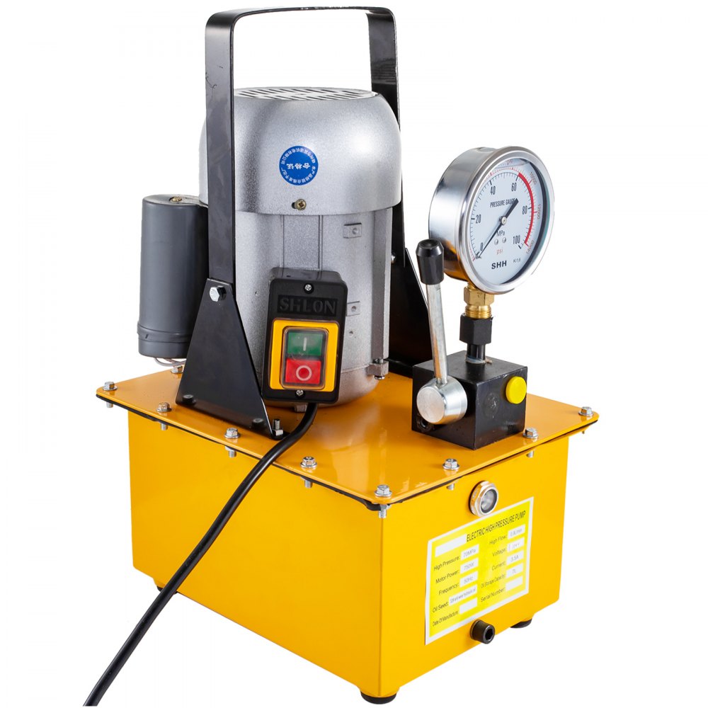 VEVOR 750W Electric Driven Hydraulic Pump Single Acting Manual Valve Control 10152 PSI, Electric Hydraulic Pump Power Pack 1 Stage Single Acting 220V 10K PSI 488in3 Cap