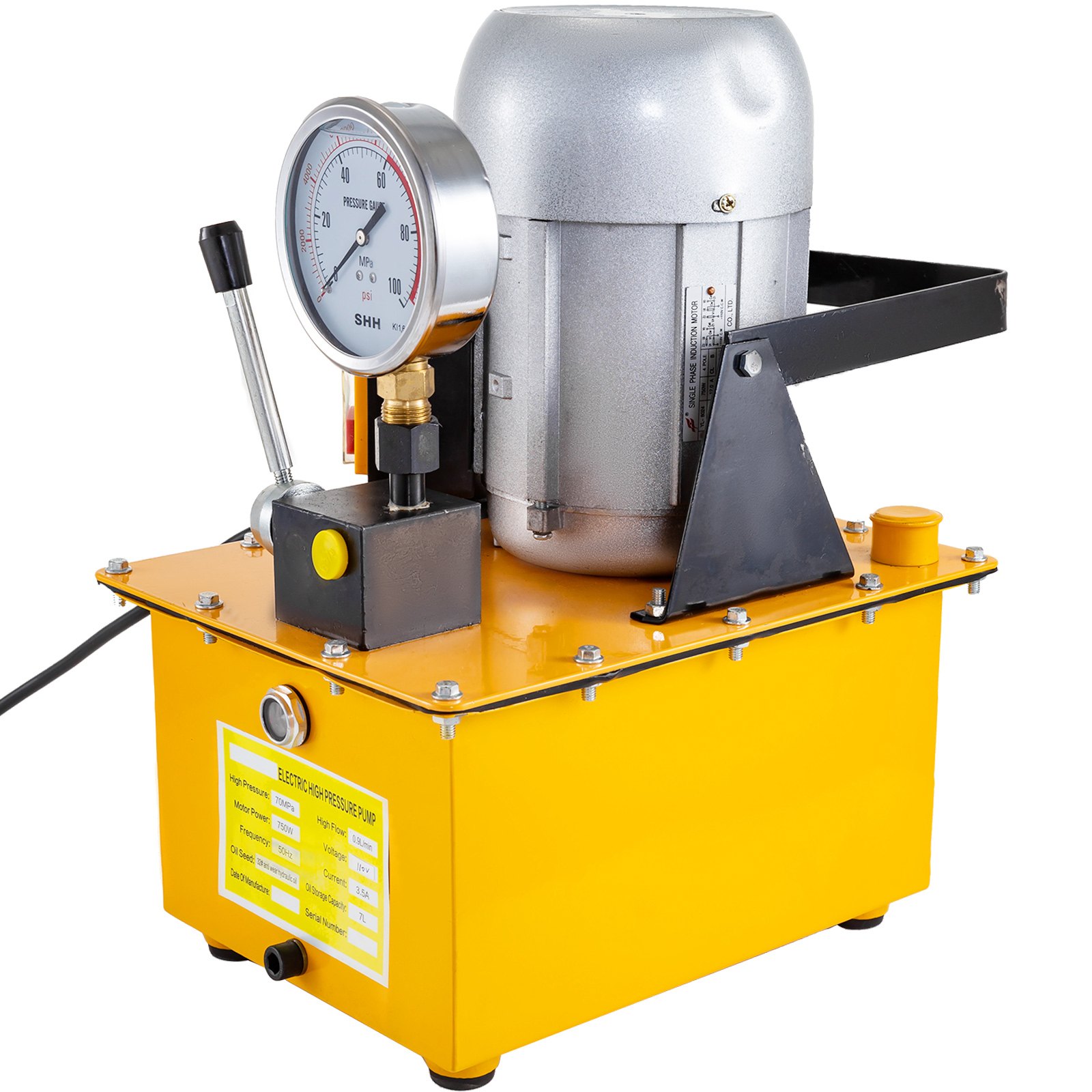 VEVOR 750W Electric Driven Hydraulic Pump Single Acting Manual Valve Control 10152 PSI, Electric Hydraulic Pump Power Pack 1 Stage Single Acting 220V 10K PSI 488in3 Cap