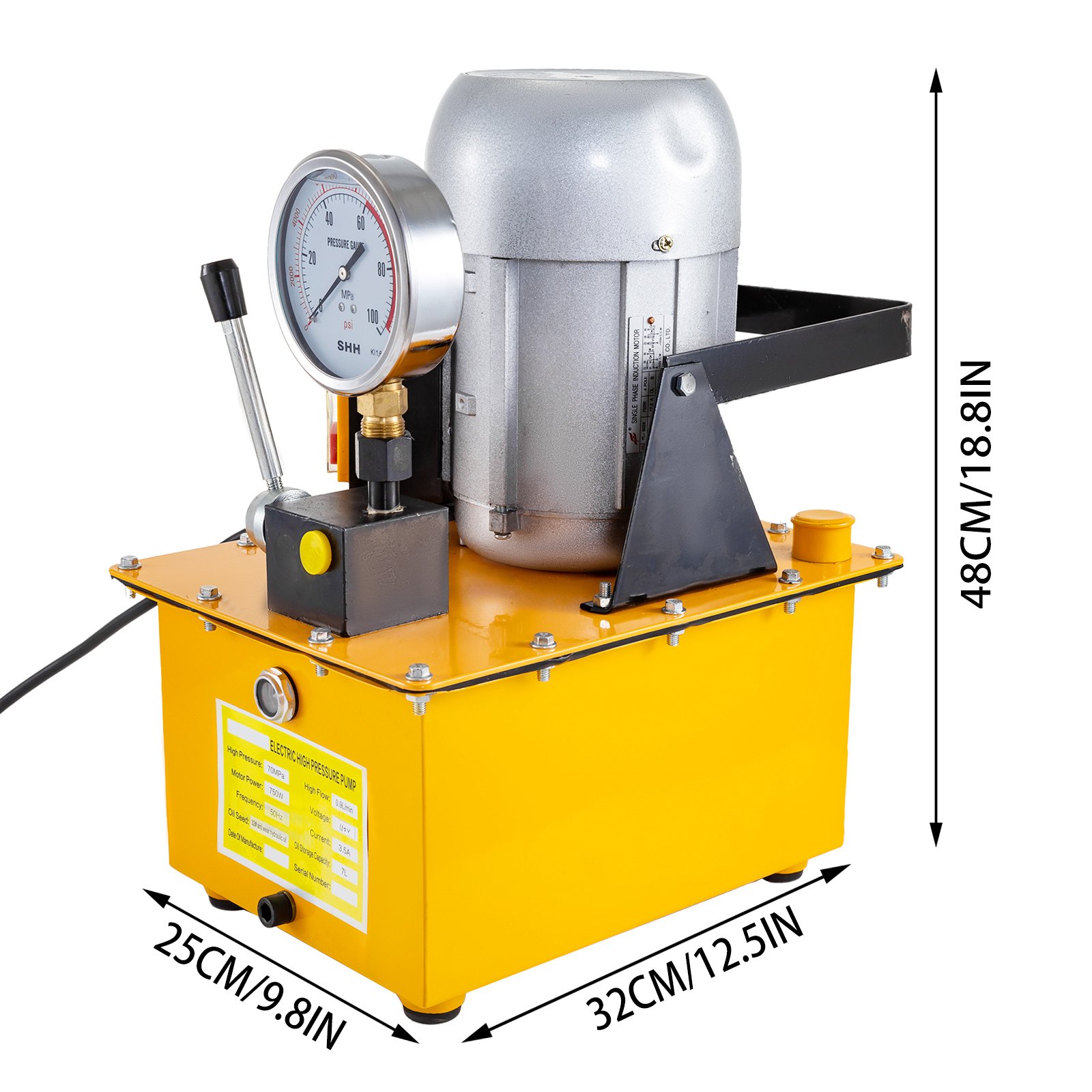 VEVOR 750W Electric Driven Hydraulic Pump Single Acting Manual Valve Control 10152 PSI, Electric Hydraulic Pump Power Pack 1 Stage Single Acting 220V 10K PSI 488in3 Cap