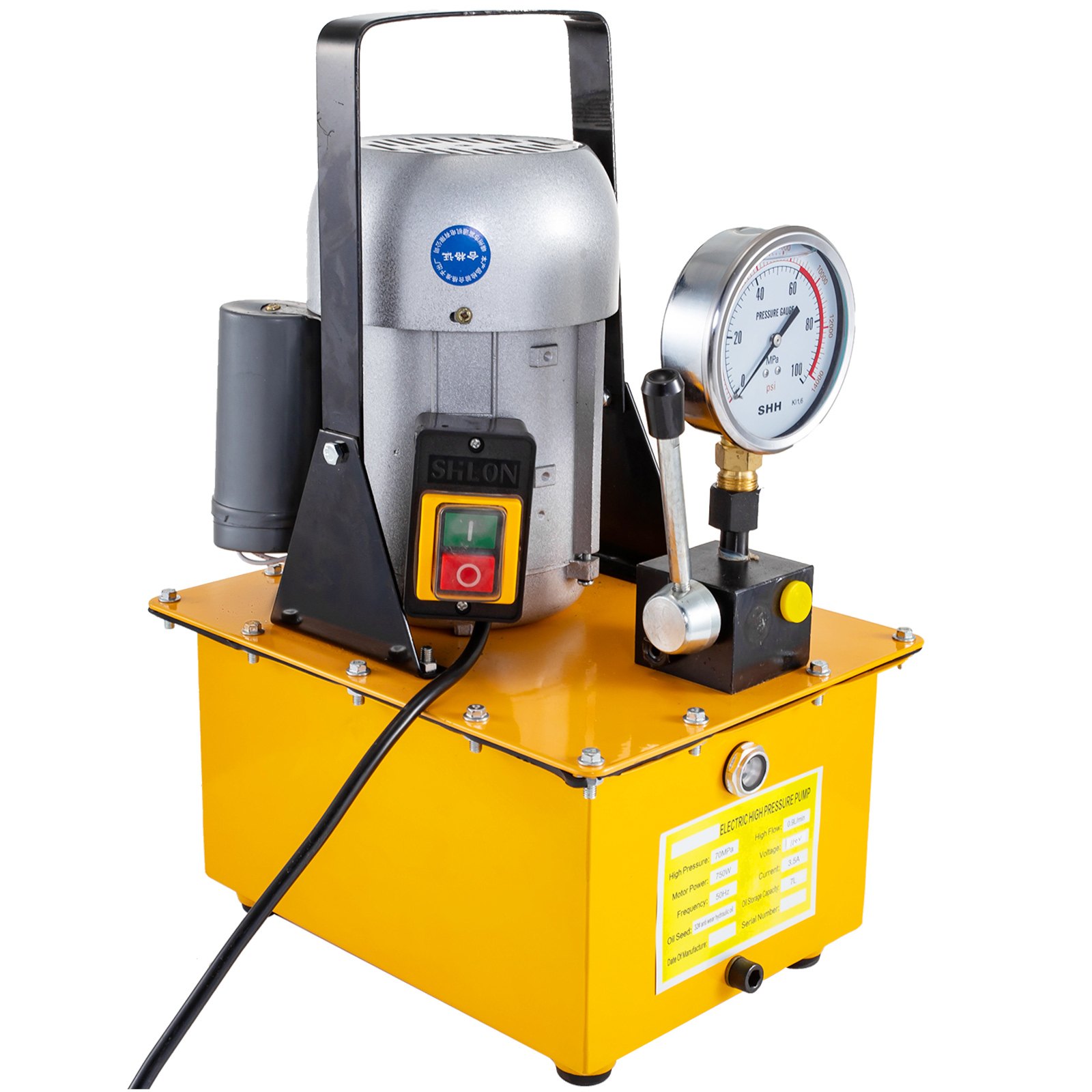 VEVOR 750W Electric Driven Hydraulic Pump Single Acting Manual Valve Control 10152 PSI, Electric Hydraulic Pump Power Pack 1 Stage Single Acting 220V 10K PSI 488in3 Cap