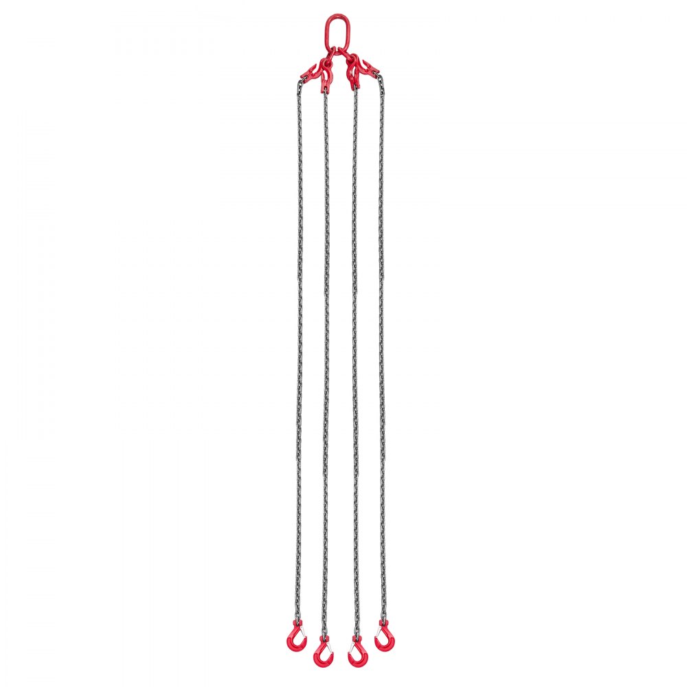 VEVOR kettingslinger, 10 mm x 3 m hijsketting met 4 haken, 4-strengs ketting van G80 staallegering, bosbouwketting 10,4 T capaciteit, verstelbare motorkettingtakel voor het slepen van lasten