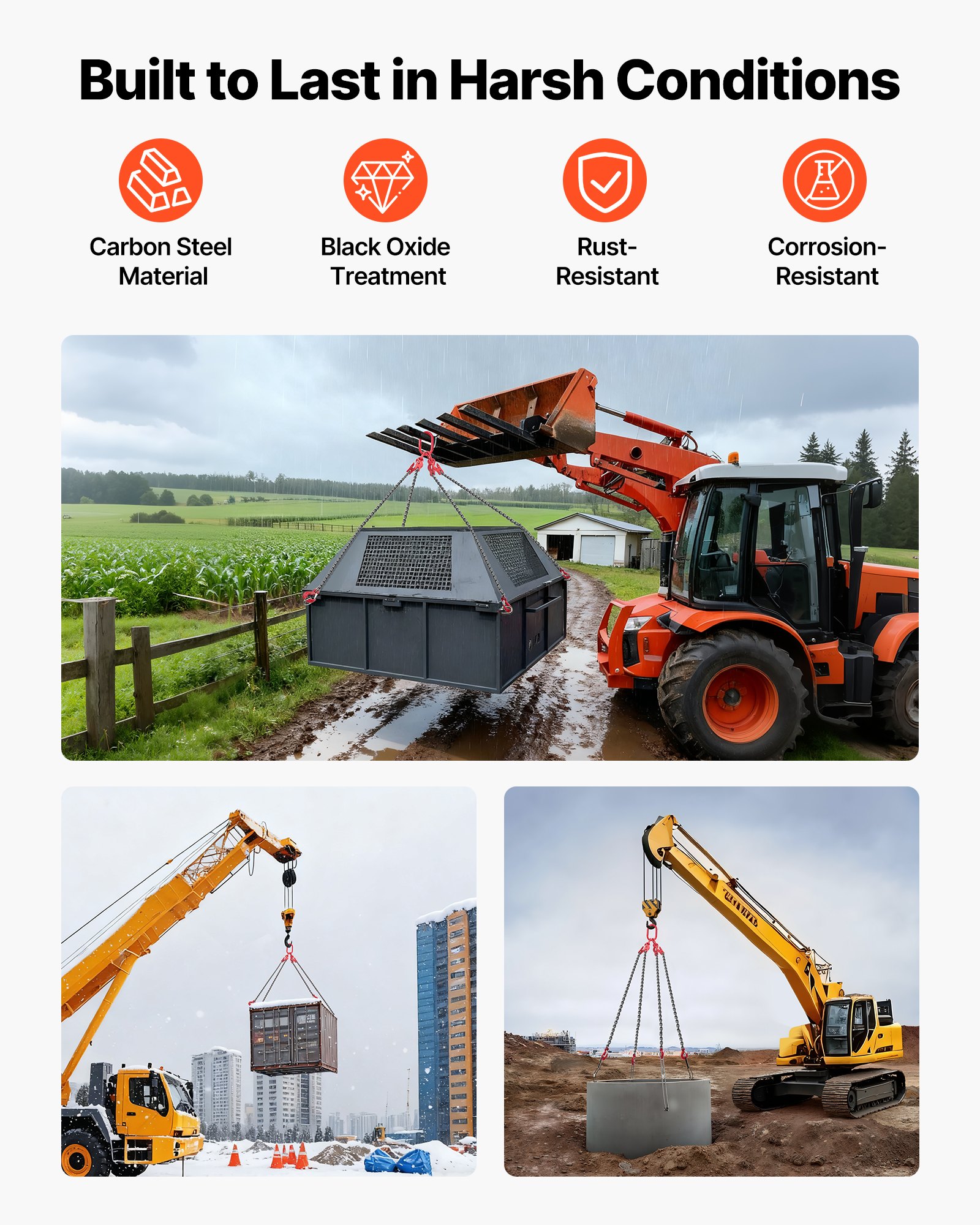 VEVOR kettingslinger, 10 mm x 3 m hijsketting met 4 haken, 4-strengs ketting van G80 staallegering, bosbouwketting 10,4 T capaciteit, verstelbare motorkettingtakel voor het slepen van lasten