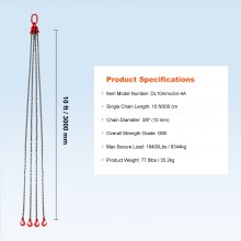 VEVOR 3mx10mm hijsketting hijsketting kraanketting 4-strengs bosbouwketting 8344kg