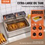 VEVOR Commerciële Frituurpan, 3000W Elektrische Kalkoenfrituurpan met 3 Uitneembare Mandjes, 12L RVS Frituurpan met Grote Capaciteit, voor Keuken Restaurant Café Bar Zilver Verstelbaar 60-200°C