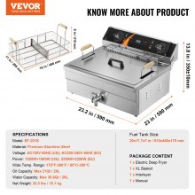 VEVOR Commerciële Elektrische Friteuse 2250W 20L RVS Upgrade 200°C