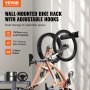 VEVOR bike storage rack with adjustable hooks, 100 lbs capacity, fits 2 bikes, and various models.