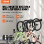 wall-mounted VEVOR bike storage rack with adjustable hooks, holds up to 4 bikes with 200 lbs capacity.