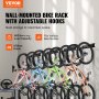 VEVOR bike storage rack holds 8 bikes, fits various models, and has a 400 lbs load capacity with adjustable hooks.