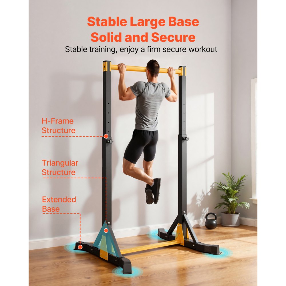 VEVOR Draagbare Pull-Up Bar Power Dip Station met een draagvermogen van 150 kg, vrijstaand met H-frame constructie en stalen buizen, 8-voudig in hoogte verstelbaar, training van armen, rug en borst
