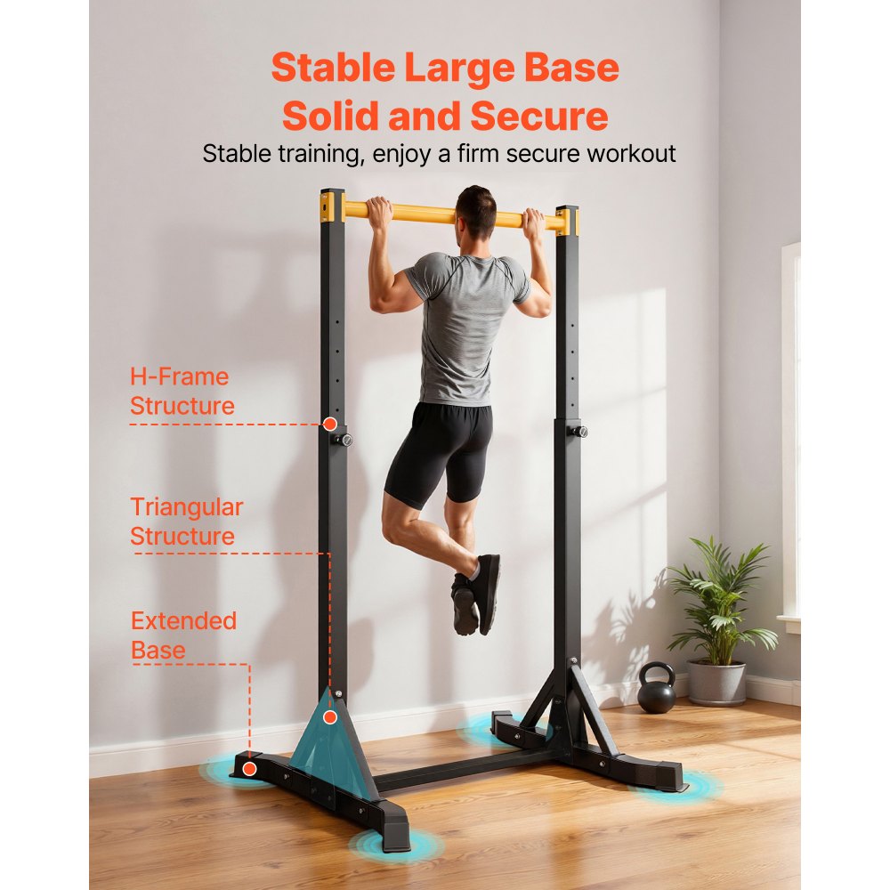 VEVOR Draagbare Pull-Up Bar Power Dip Station met een draagvermogen van 150 kg, vrijstaand met H-frame constructie en stalen buizen, 8-voudig in hoogte verstelbaar, training van armen, rug en borst